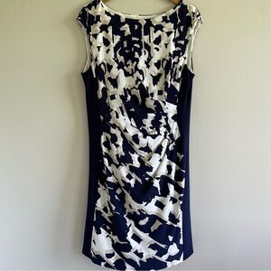 Lauren Ralph Lauren Women's Geometric Print Navy/Cream Dress Size 16